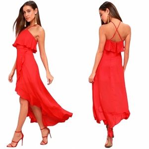 Lulu’s Magic In Milan High Low Ruffle Midi Dress In Red